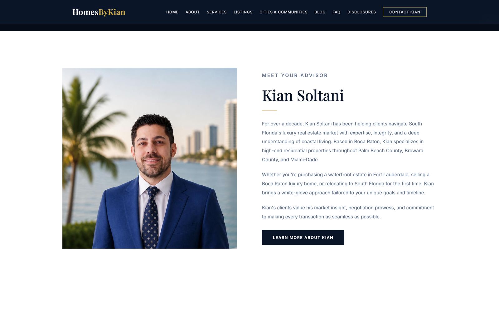 HomesByKian homepage on desktop