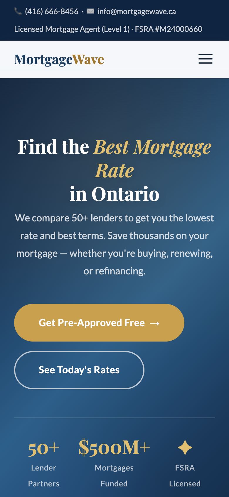 MortgageWave homepage on mobile