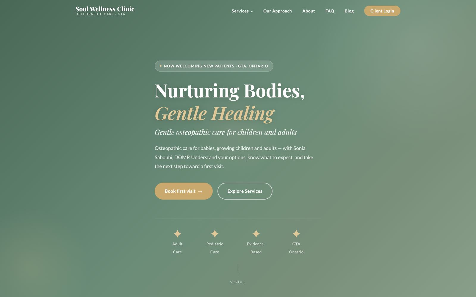 The Soul Wellness Clinic homepage, a calm service-led website
