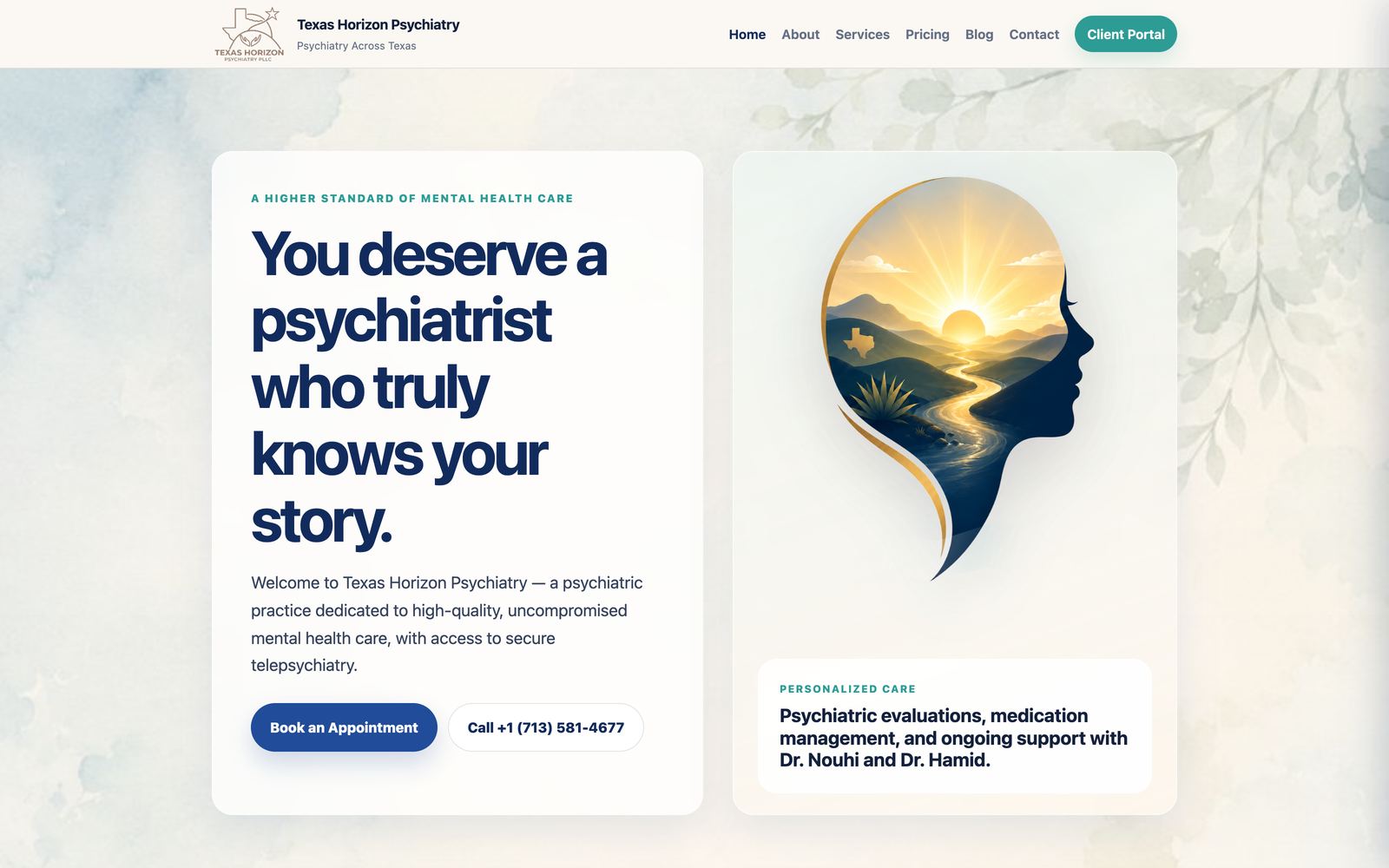 Texas Horizon Psychiatry homepage on desktop